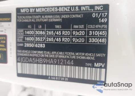 2017 Mercedes-Benz Gle 350 4Matic z USA, uszkodzony, nr VIN 4JGDA5HB9HA912144